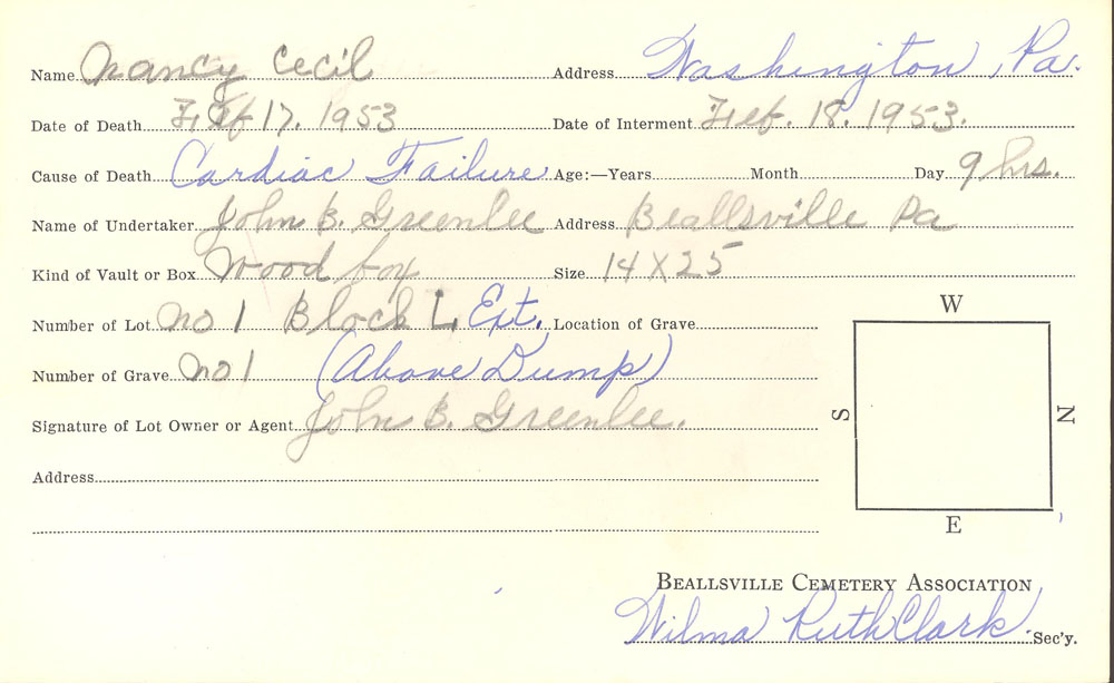 burial card